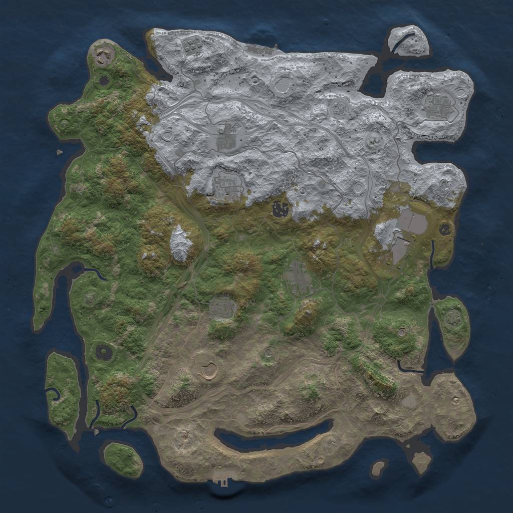 Rust Map: Procedural Map, Size: 4500, Seed: 521597, 18 Monuments