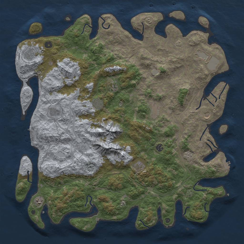 Rust Map: Procedural Map, Size: 5000, Seed: 992609, 19 Monuments