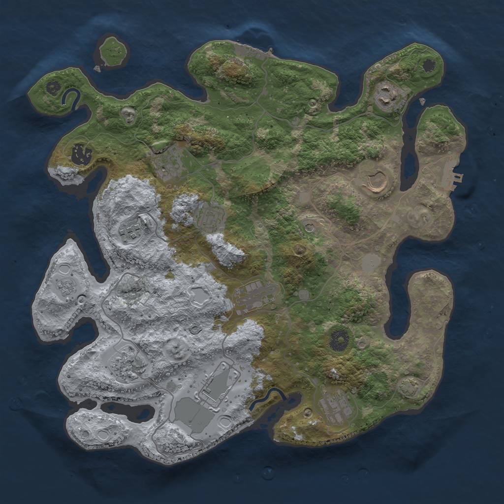 Rust Map: Procedural Map, Size: 3550, Seed: 75550338, 18 Monuments