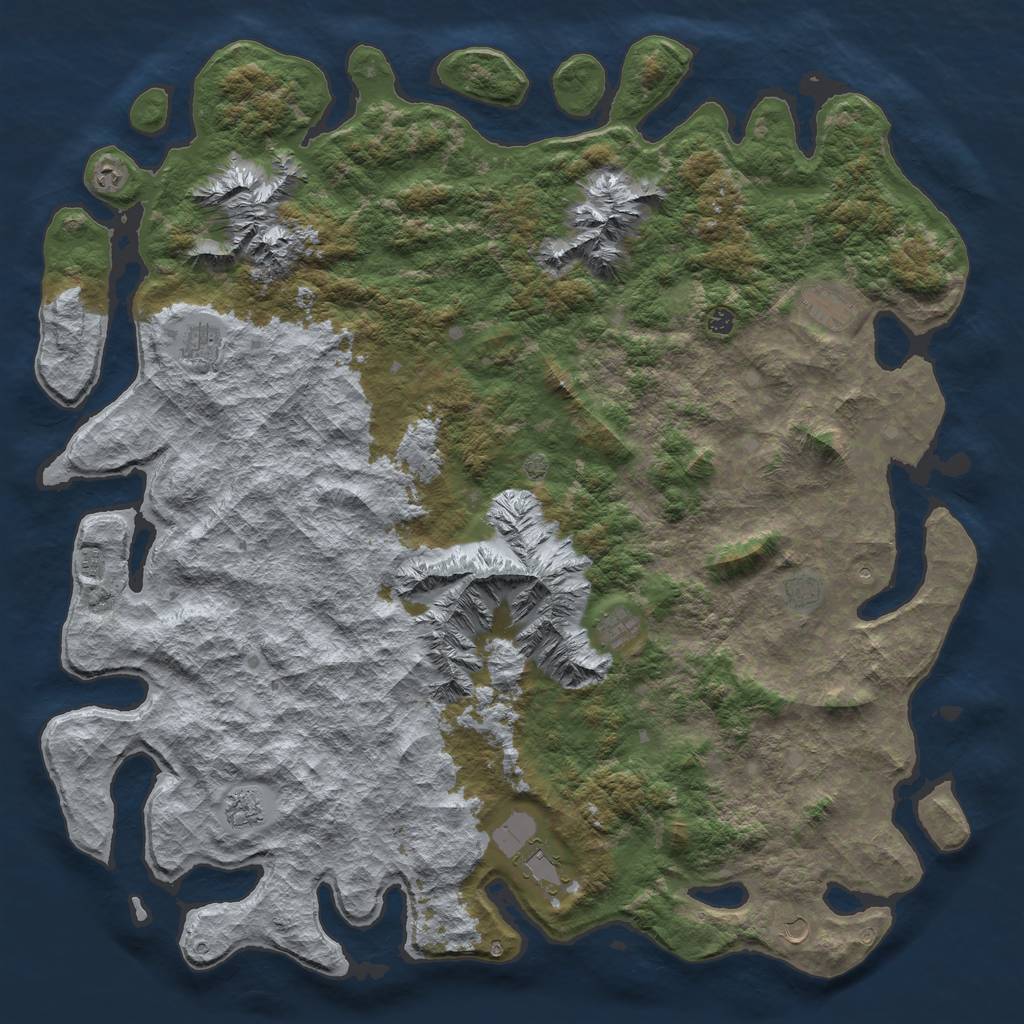 Rust Map: Barren, Size: 6000, Seed: 2000000000, 14 Monuments