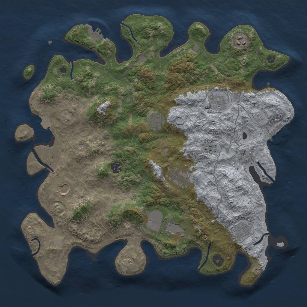 Rust Map: Procedural Map, Size: 4000, Seed: 1640502619, 17 Monuments