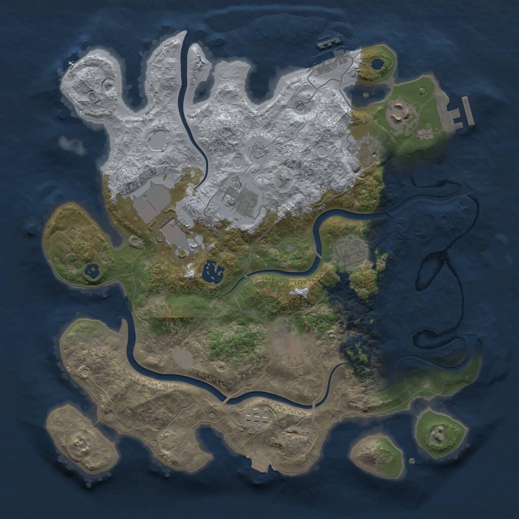 Rust Map: Procedural Map, Size: 3500, Seed: 65343463, 14 Monuments