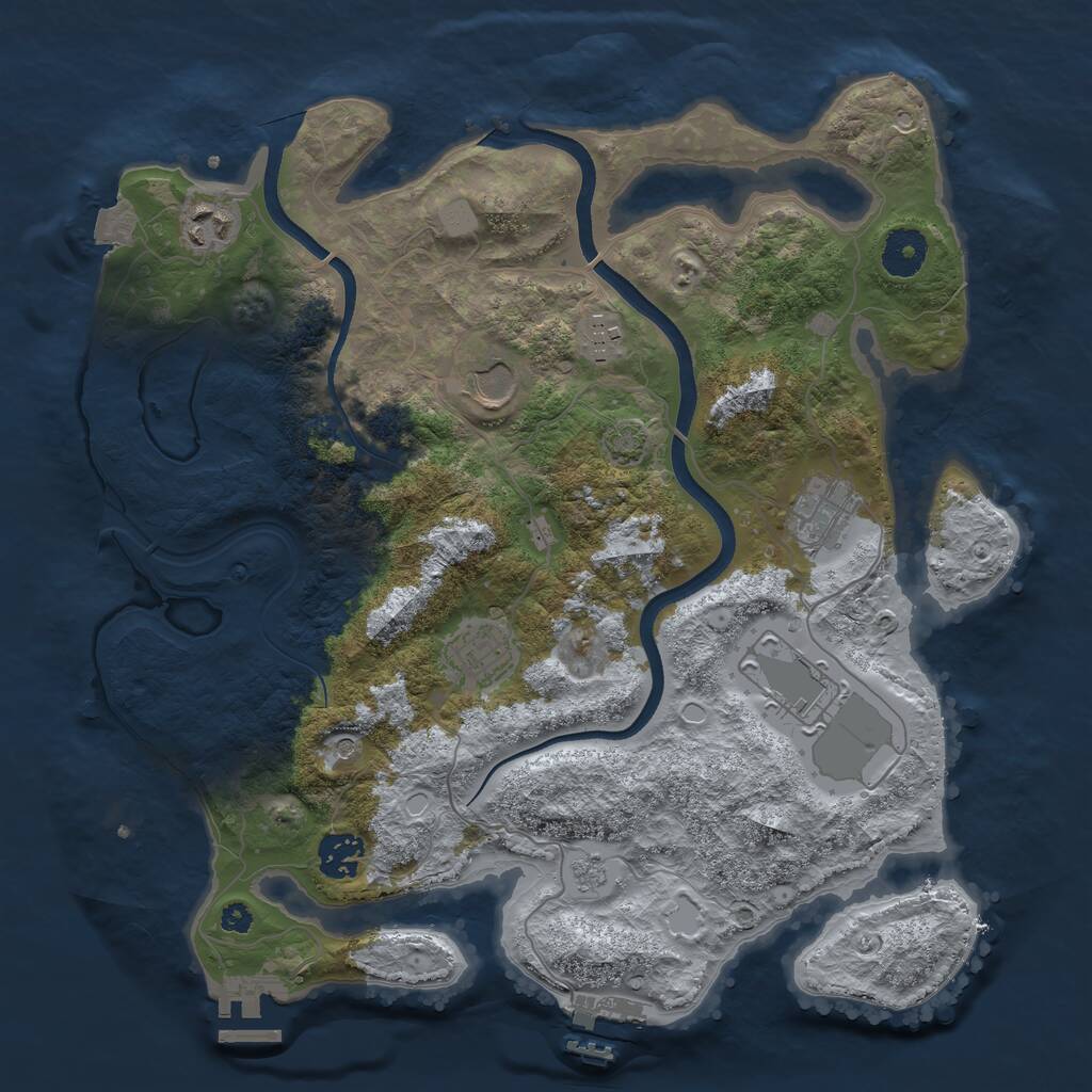 Rust Map: Procedural Map, Size: 3500, Seed: 2043908471, 13 Monuments