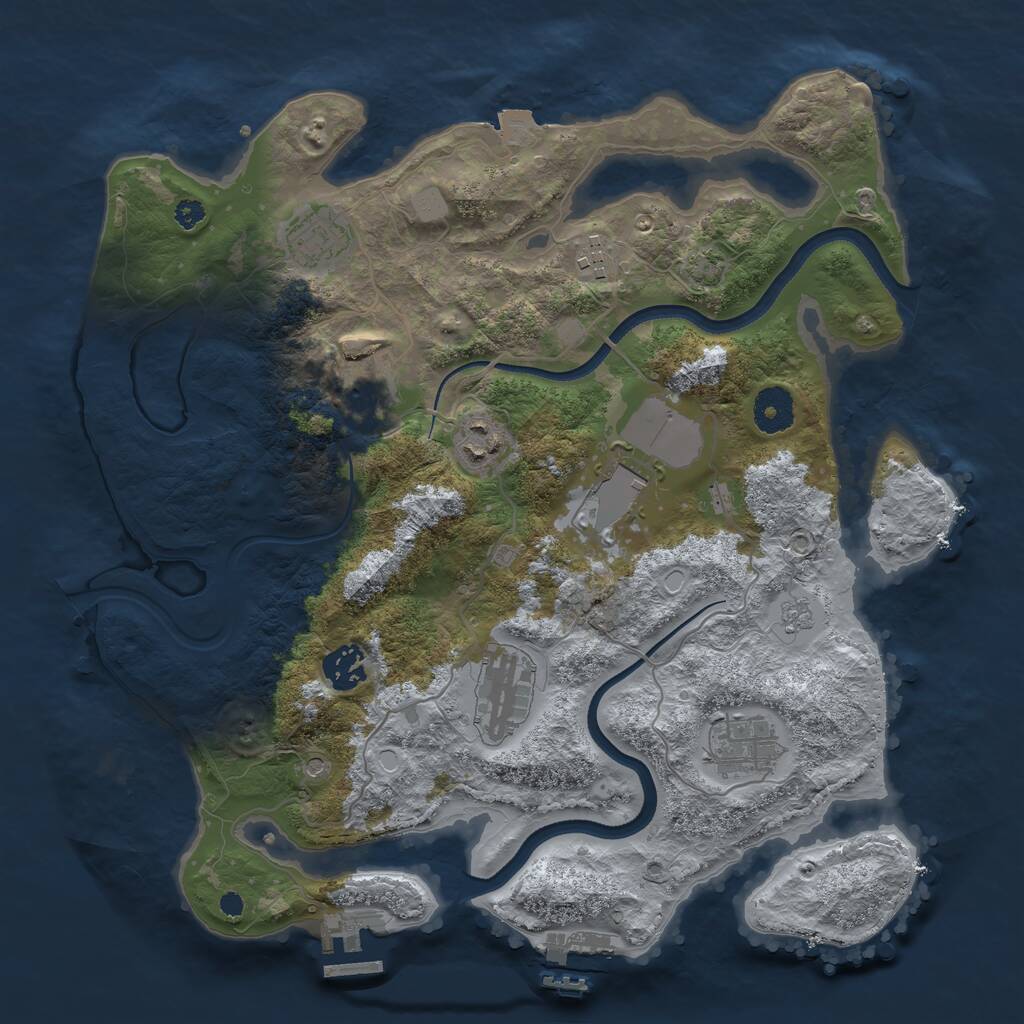 Rust Map: Procedural Map, Size: 3500, Seed: 2043908471, 14 Monuments
