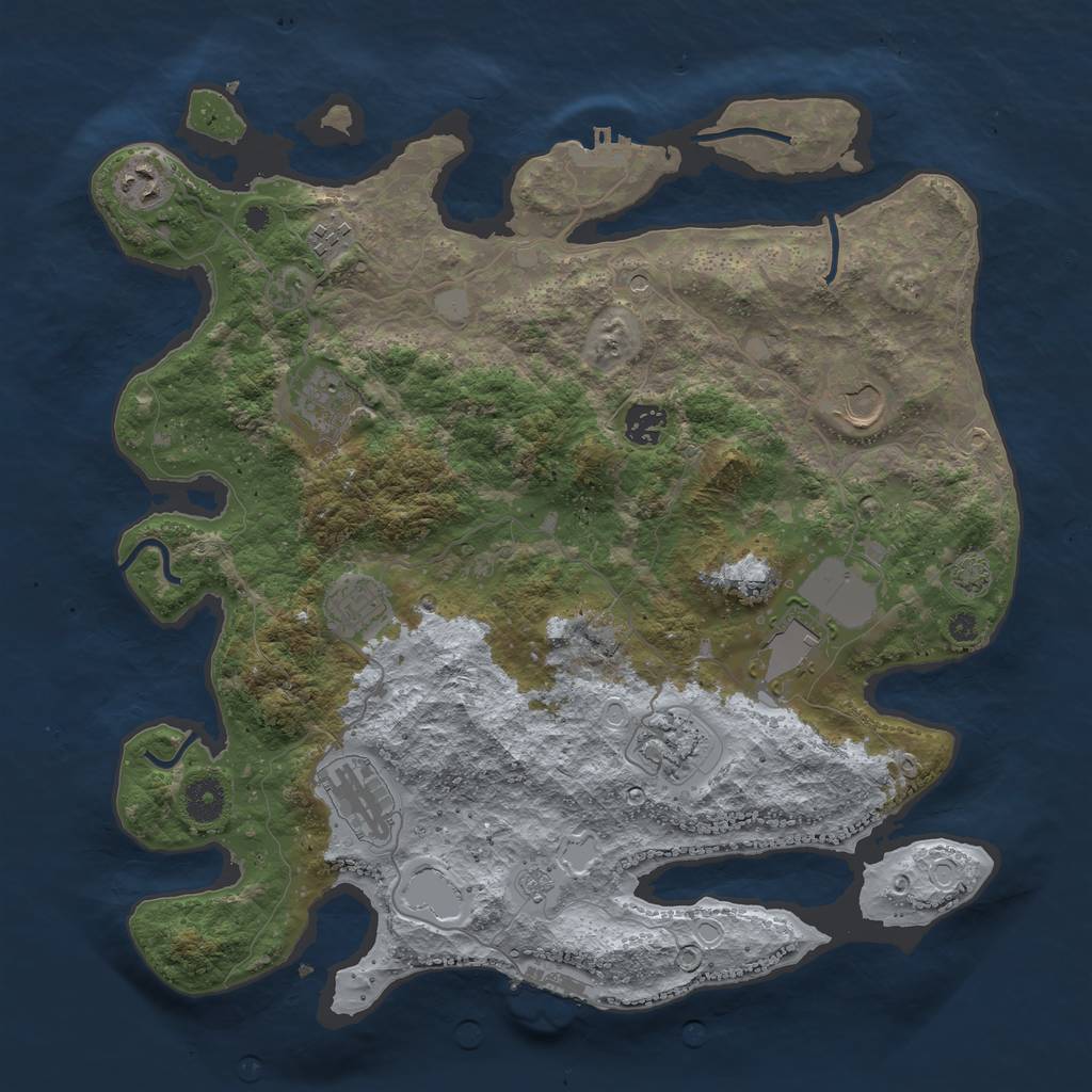 Rust Map: Procedural Map, Size: 3850, Seed: 51518353, 17 Monuments