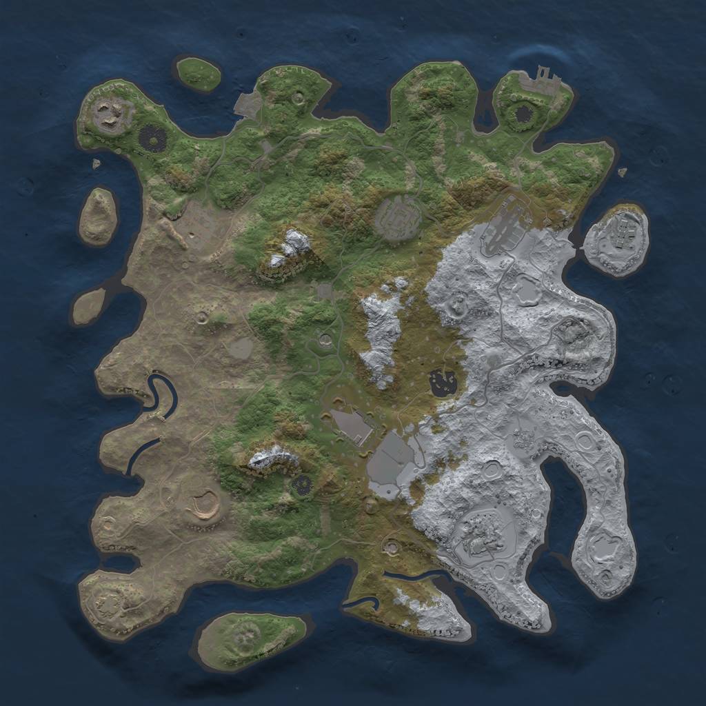 Rust Map: Procedural Map, Size: 3700, Seed: 545602350, 16 Monuments