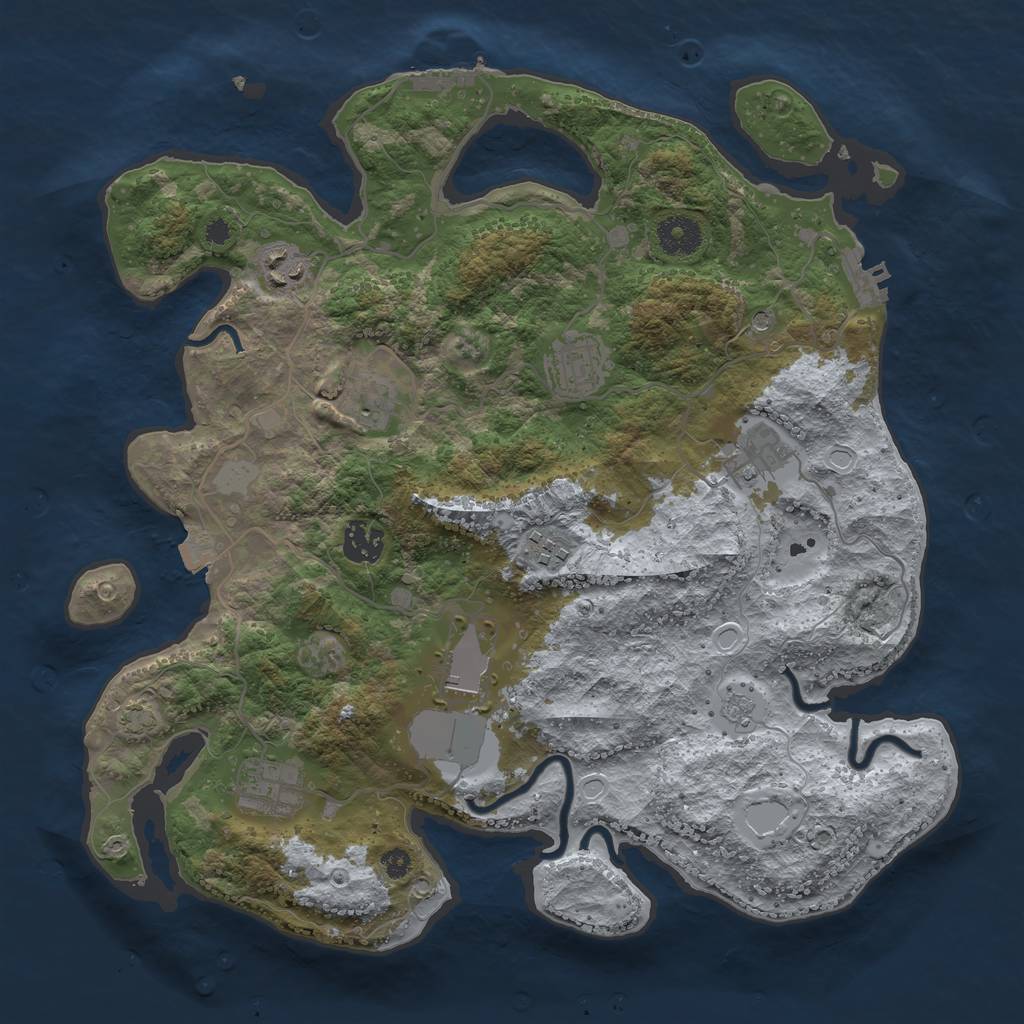 Rust Map: Procedural Map, Size: 3600, Seed: 10309853, 16 Monuments