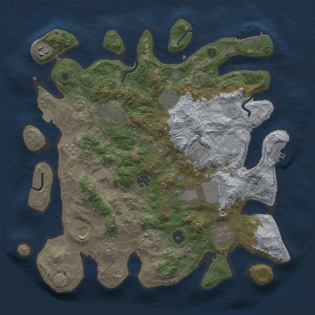 Rust Map: Procedural Map, Size: 3750, Seed: 54913843, 18 Monuments