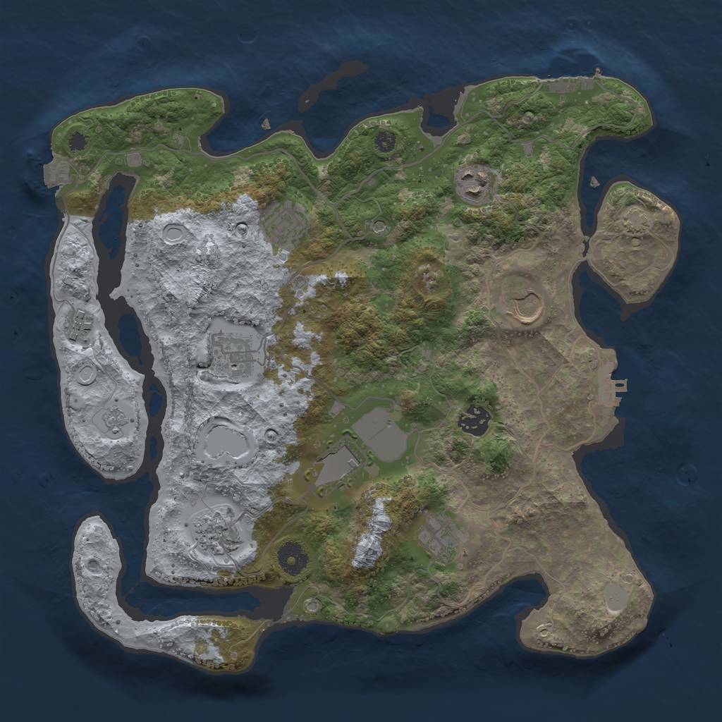 Rust Map: Procedural Map, Size: 3500, Seed: 54916074, 17 Monuments
