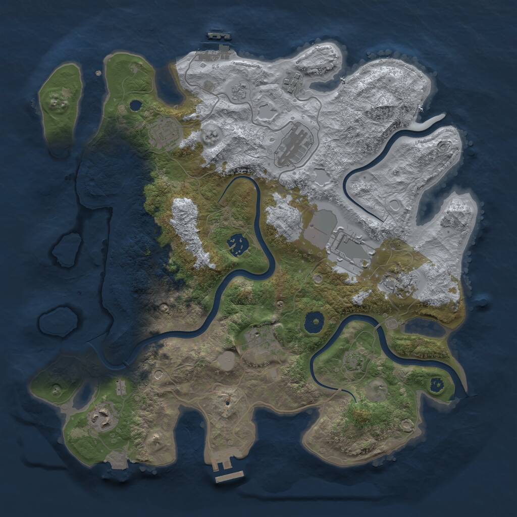 Rust Map: Procedural Map, Size: 3650, Seed: 1087945748, 14 Monuments