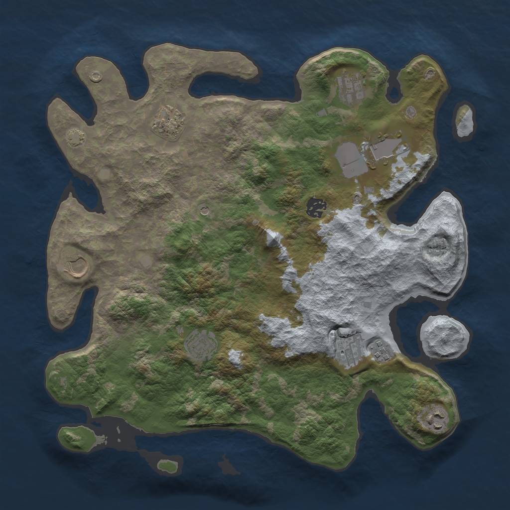 Rust Map: Barren, Size: 3750, Seed: 17193686, 13 Monuments