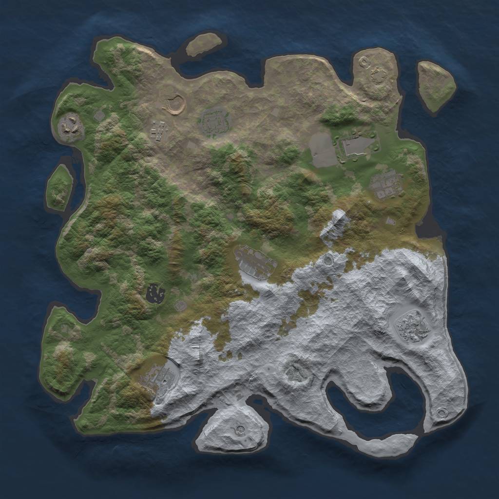 Rust Map: Barren, Size: 3800, Seed: 61855007, 14 Monuments