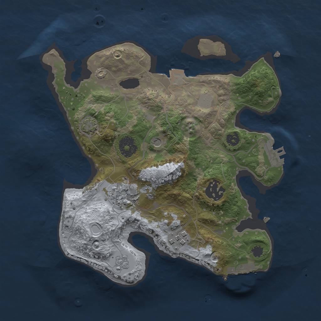 Rust Map: Procedural Map, Size: 2500, Seed: 1250201327, 11 Monuments