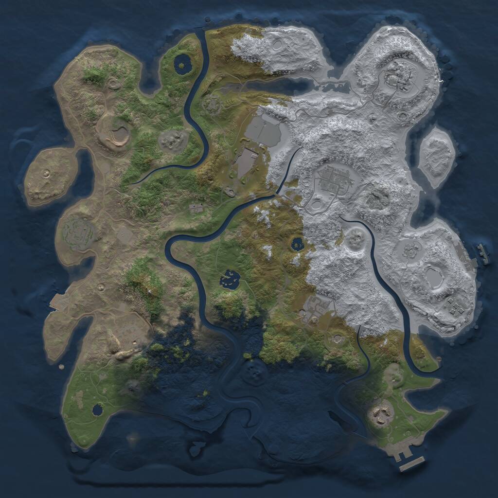 Rust Map: Procedural Map, Size: 3800, Seed: 343319115, 16 Monuments