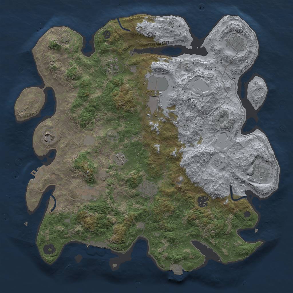 Rust Map: Procedural Map, Size: 3800, Seed: 343319115, 17 Monuments