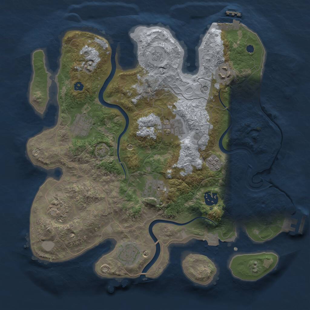 Rust Map: Procedural Map, Size: 3250, Seed: 1037850083, 14 Monuments