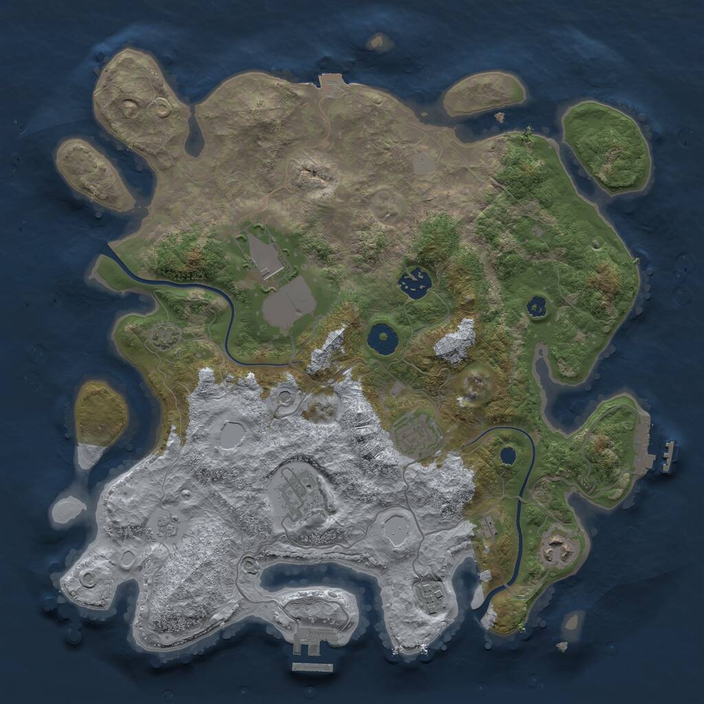 Rust Map: Procedural Map, Size: 3500, Seed: 92769885, 12 Monuments