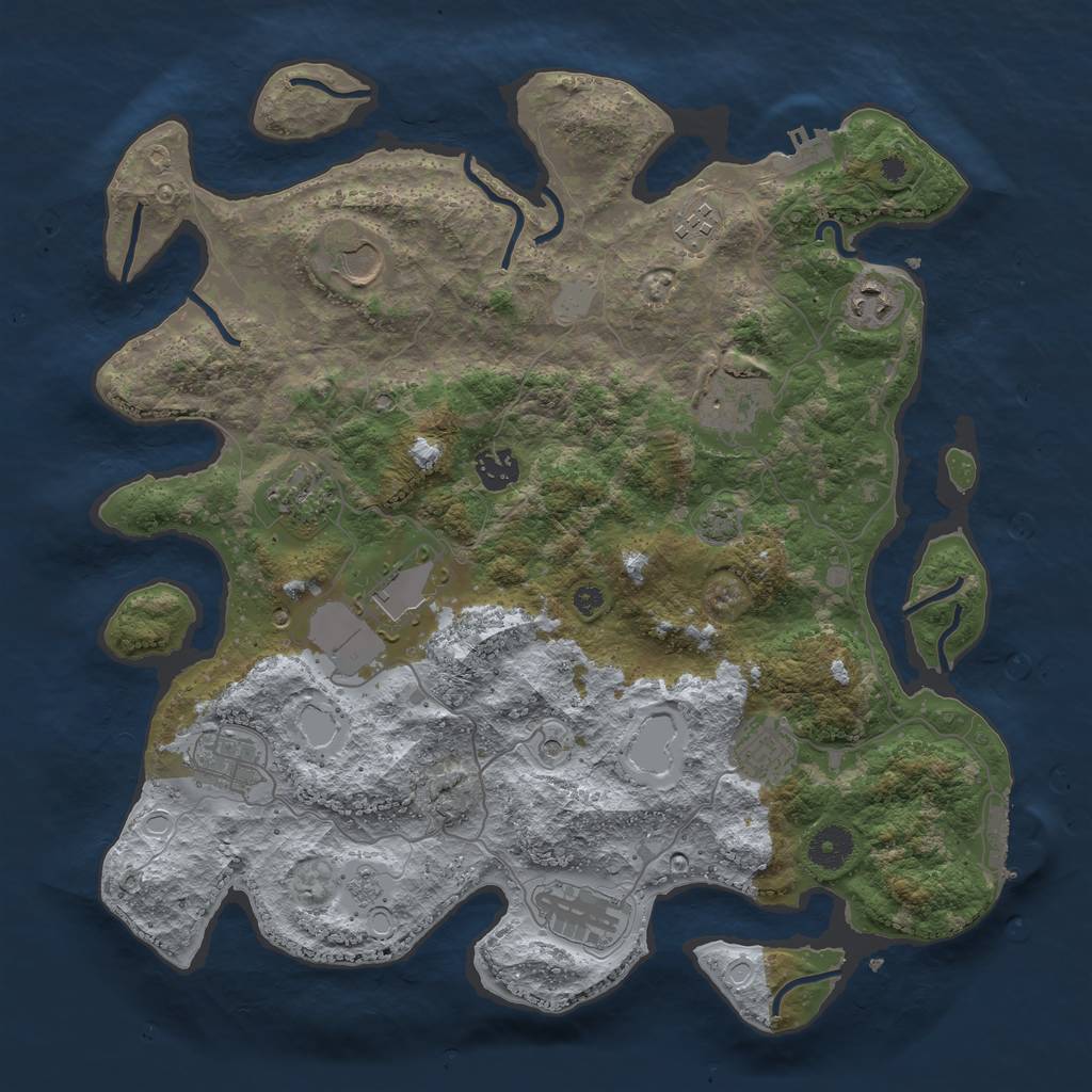 Rust Map: Procedural Map, Size: 3800, Seed: 20228504, 18 Monuments