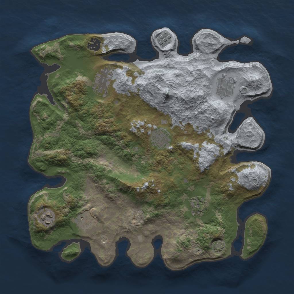 Rust Map: Barren, Size: 3400, Seed: 53304715, 12 Monuments