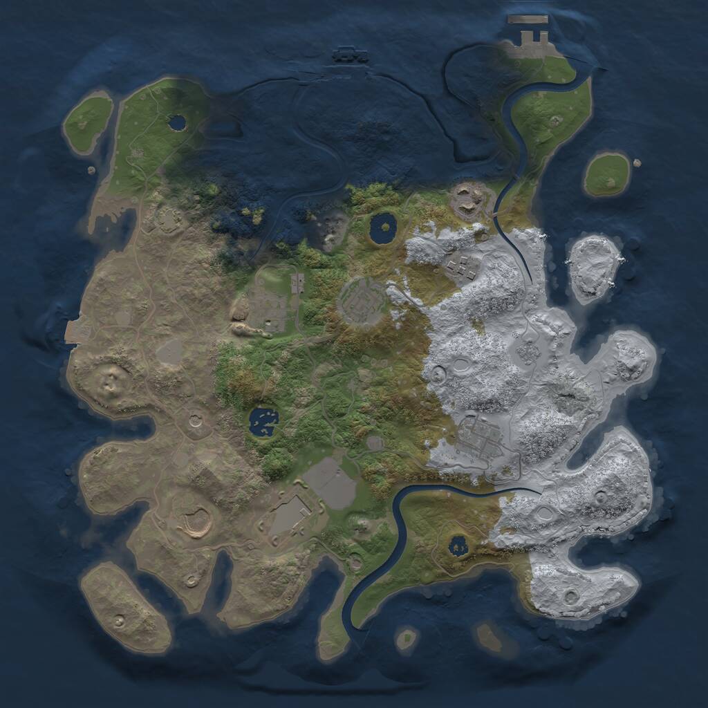 Rust Map: Procedural Map, Size: 3550, Seed: 55115086, 14 Monuments