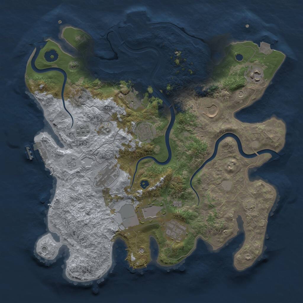 Rust Map: Procedural Map, Size: 3500, Seed: 1411329473, 14 Monuments