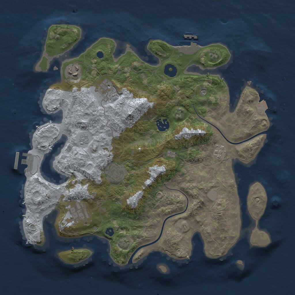 Rust Map: Procedural Map, Size: 3450, Seed: 84371503, 12 Monuments
