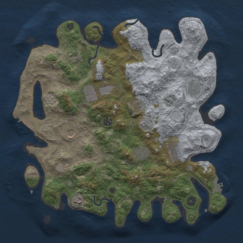 Rust Map: Procedural Map, Size: 3850, Seed: 43711591, 18 Monuments