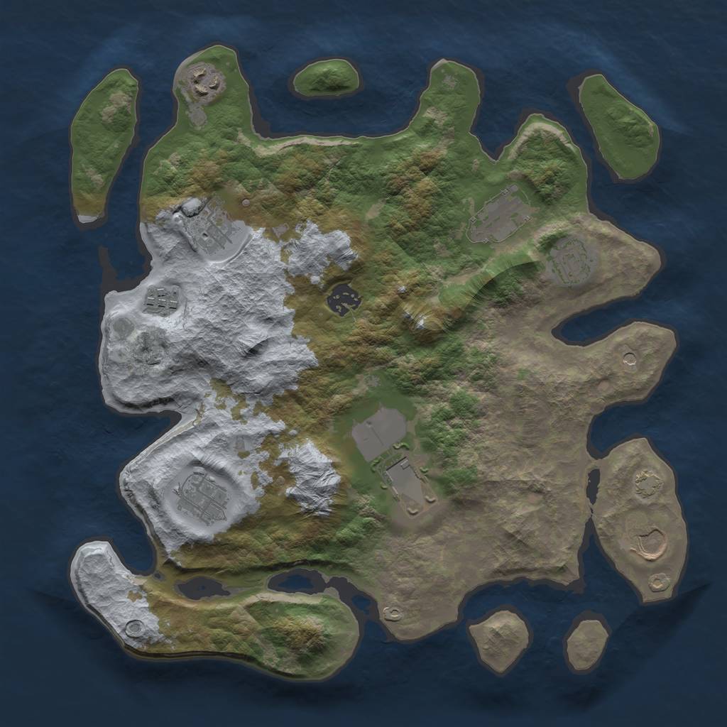Rust Map: Barren, Size: 3500, Seed: 697697, 13 Monuments