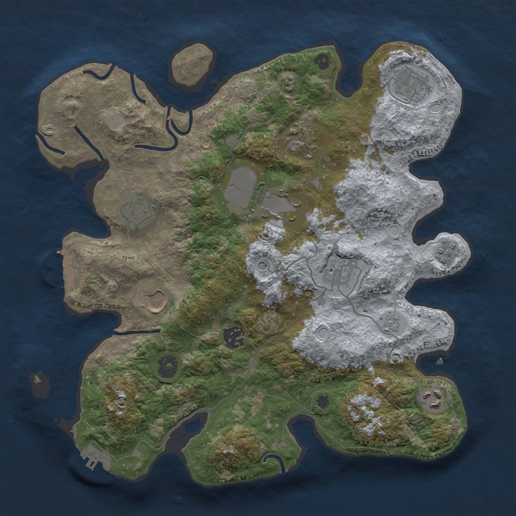 Rust Map: Procedural Map, Size: 3500, Seed: 666458103, 17 Monuments