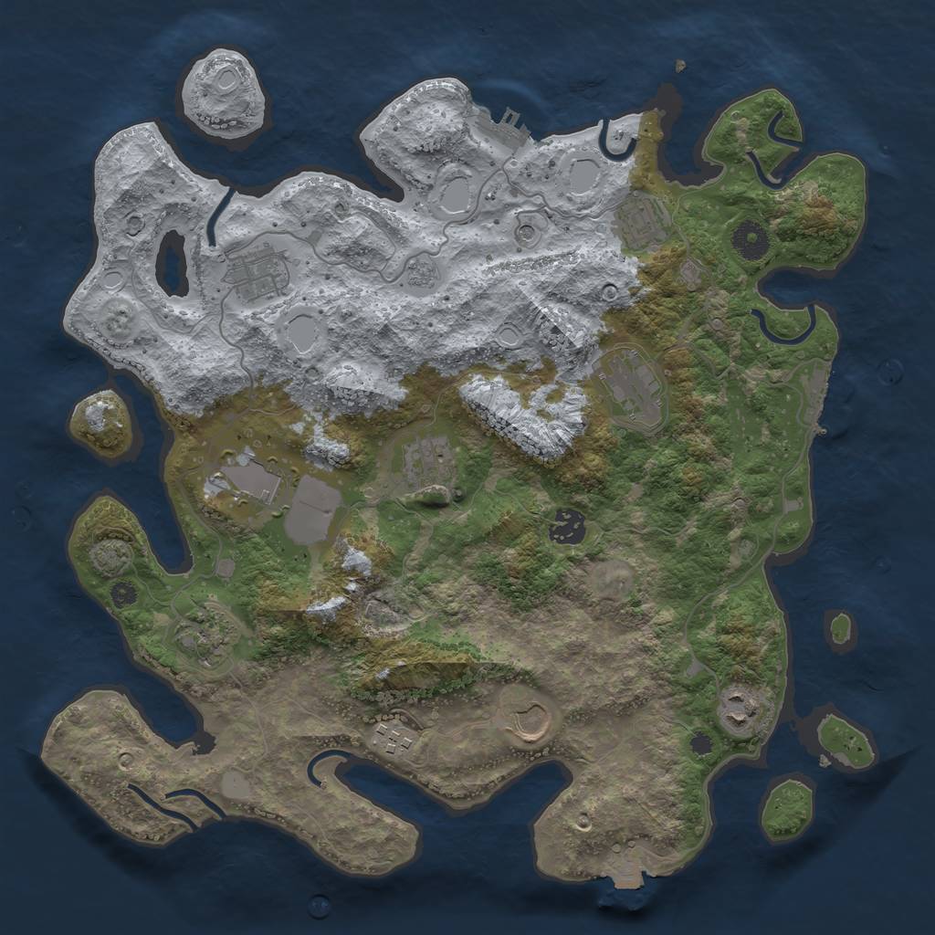 Rust Map: Procedural Map, Size: 3750, Seed: 412995454, 18 Monuments