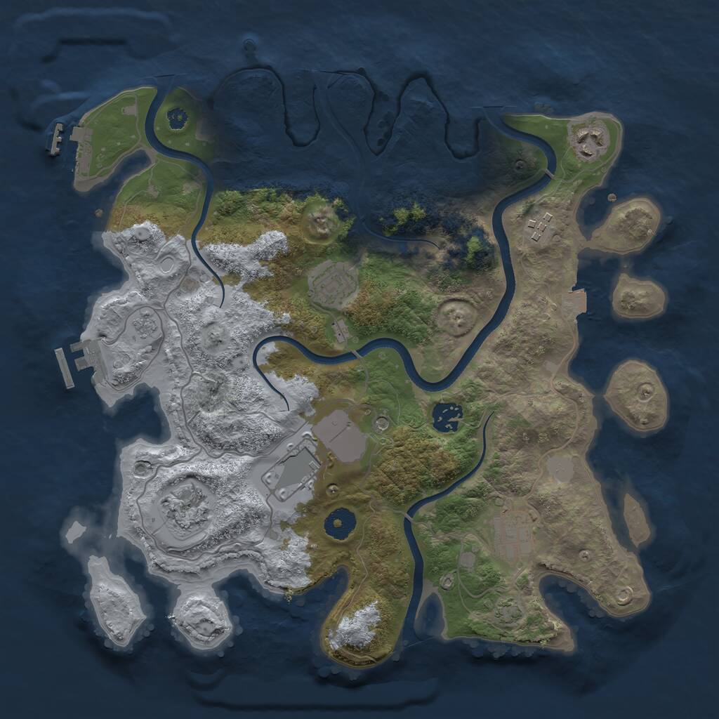 Rust Map: Procedural Map, Size: 3500, Seed: 1705760135, 13 Monuments
