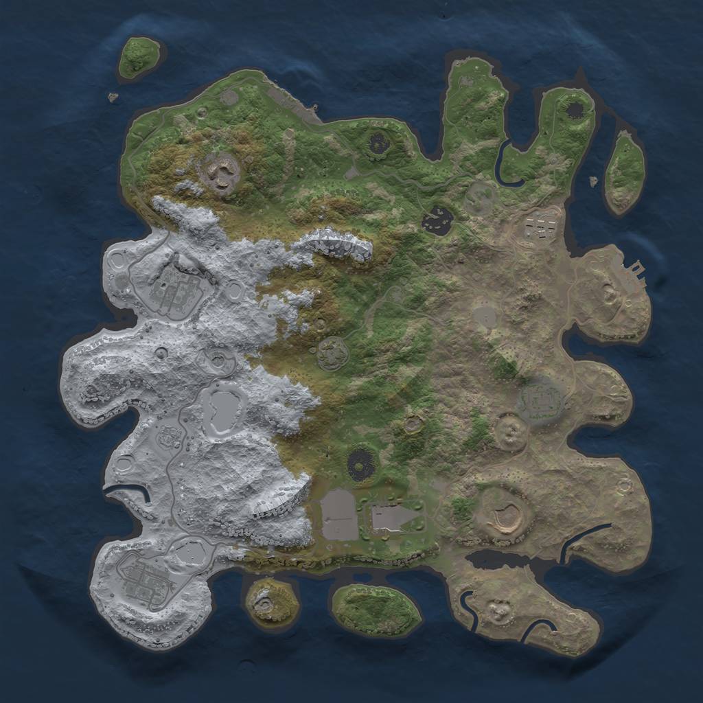 Rust Map: Procedural Map, Size: 3550, Seed: 86091470, 16 Monuments