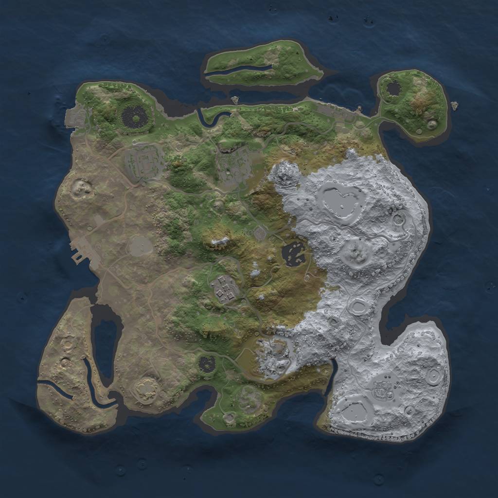 Rust Map: Procedural Map, Size: 3000, Seed: 50033, 13 Monuments
