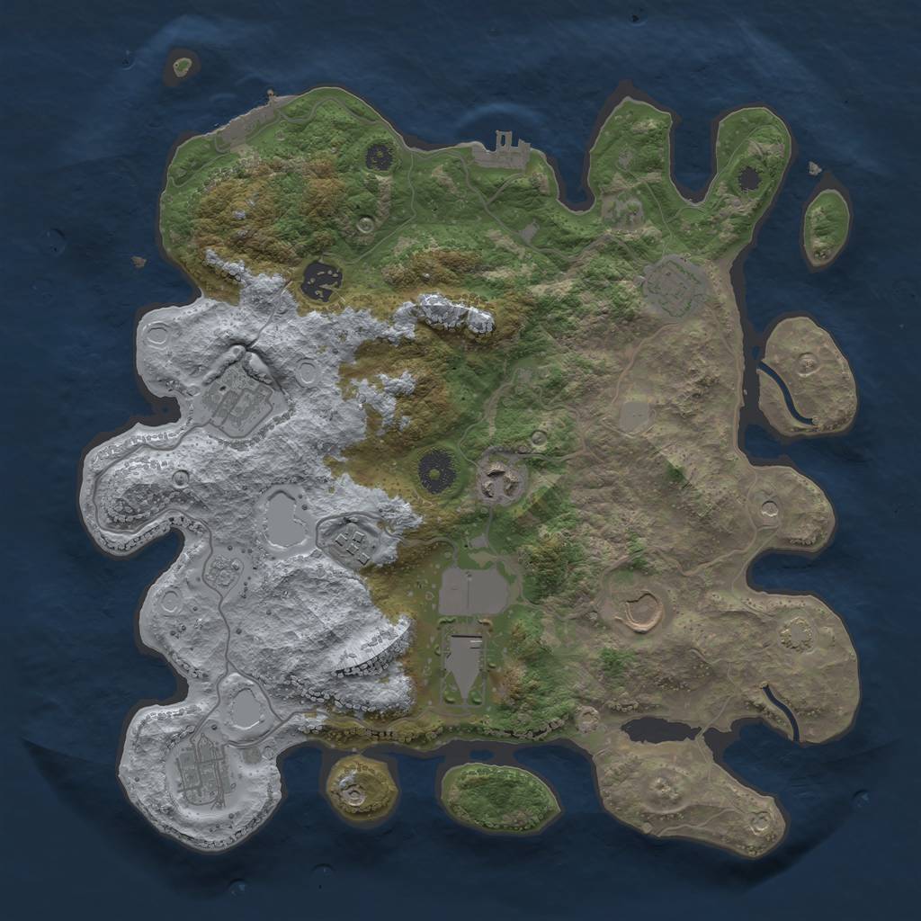 Rust Map: Procedural Map, Size: 3500, Seed: 86091470, 16 Monuments