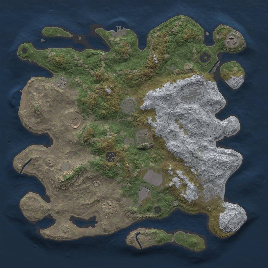 Rust Map: Procedural Map, Size: 3800, Seed: 36224343, 18 Monuments