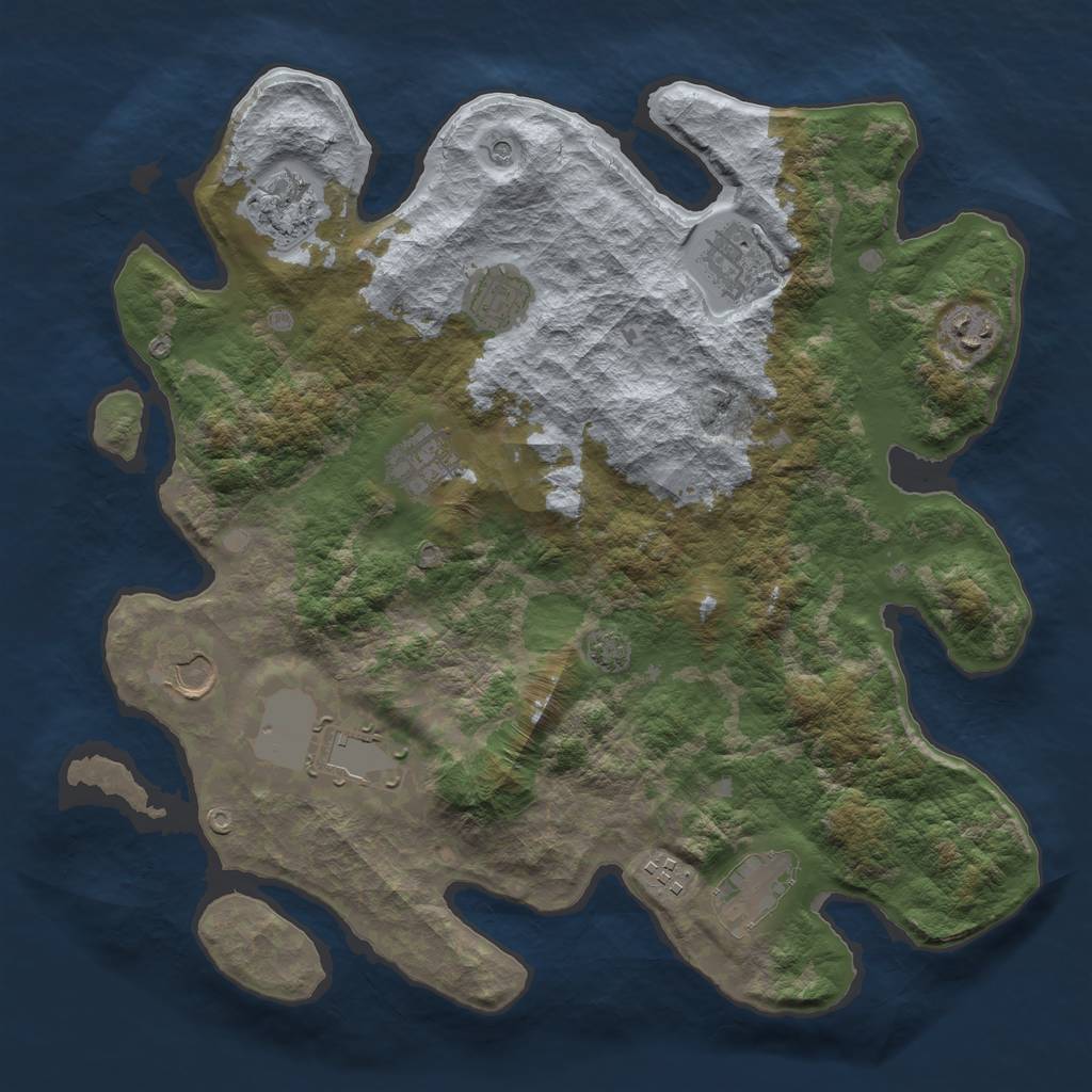 Rust Map: Barren, Size: 3750, Seed: 55303950, 13 Monuments