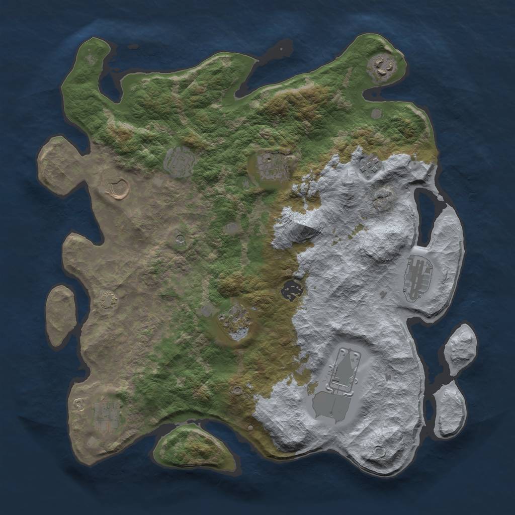 Rust Map: Barren, Size: 3800, Seed: 88782987, 14 Monuments