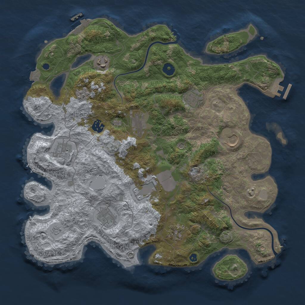 Rust Map: Procedural Map, Size: 3800, Seed: 54585235, 16 Monuments