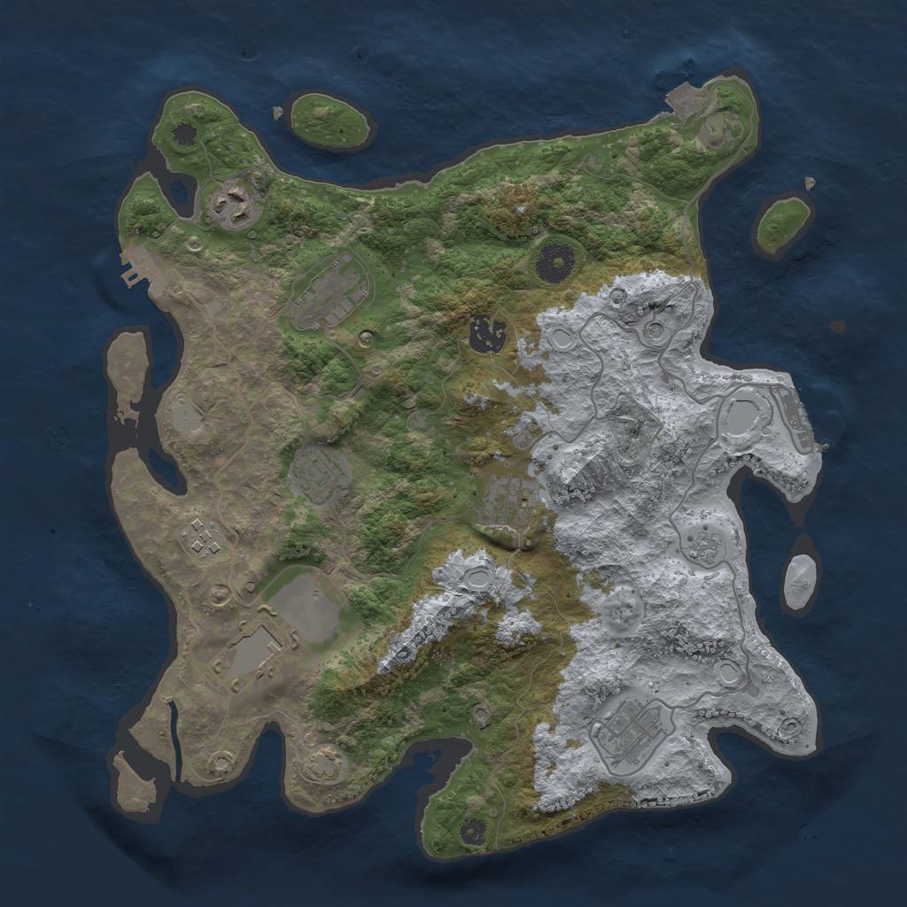 Rust Map: Procedural Map, Size: 3500, Seed: 808567, 16 Monuments