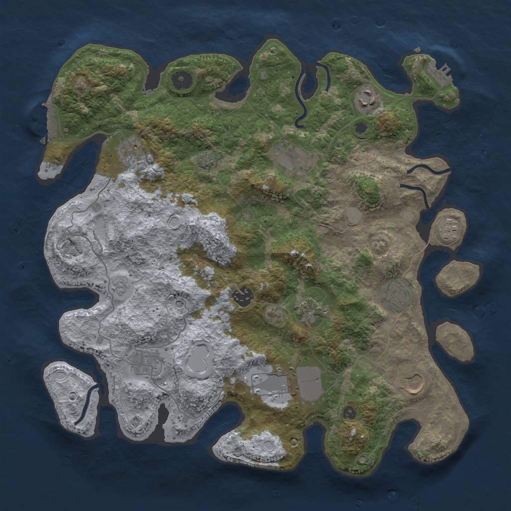 Rust Map: Procedural Map, Size: 3850, Seed: 70801410, 18 Monuments