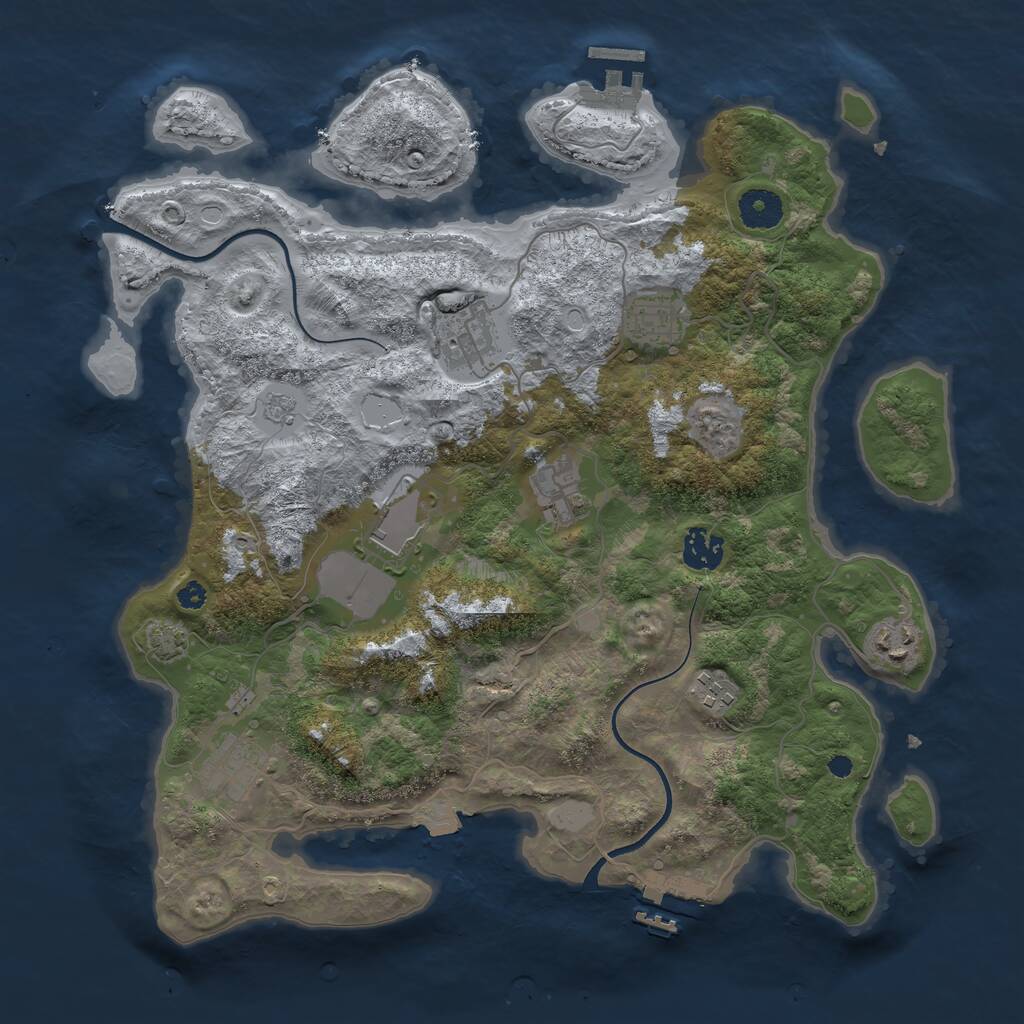 Rust Map: Procedural Map, Size: 3650, Seed: 43859277, 13 Monuments