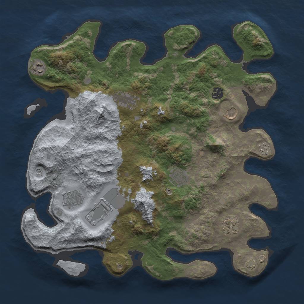 Rust Map: Barren, Size: 3800, Seed: 23781142, 13 Monuments