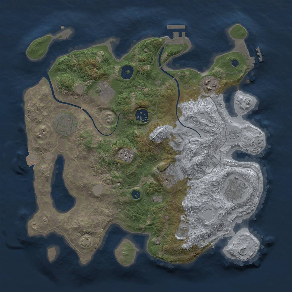 Rust Map: Procedural Map, Size: 3250, Seed: 105000, 12 Monuments