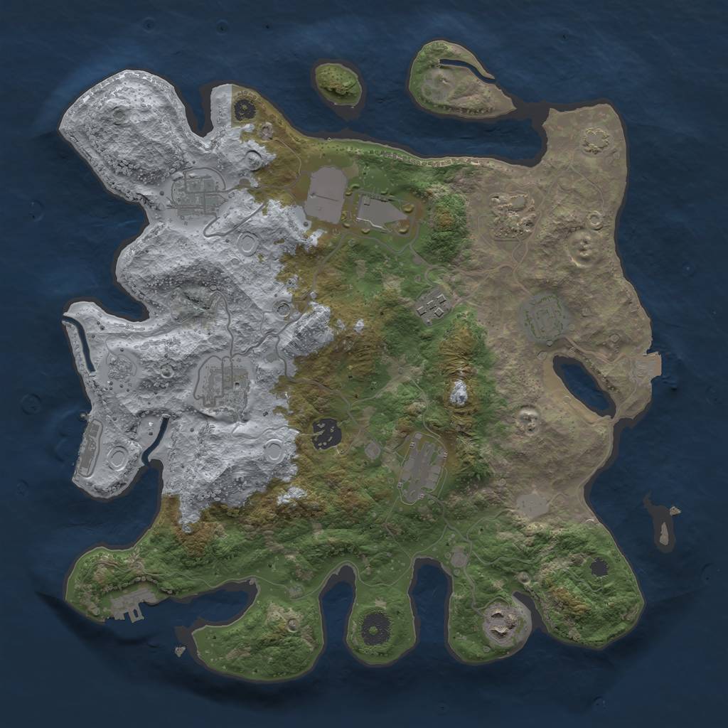 Rust Map: Procedural Map, Size: 3500, Seed: 69479485, 17 Monuments