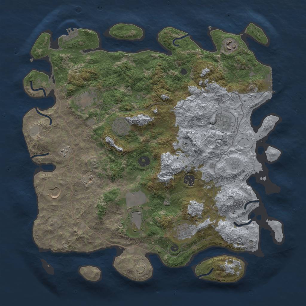 Rust Map: Procedural Map, Size: 4000, Seed: 1942100675, 17 Monuments