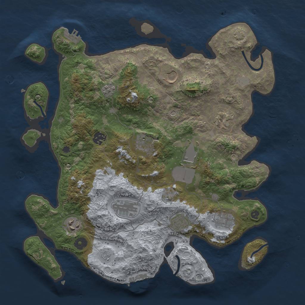 Rust Map: Procedural Map, Size: 3650, Seed: 63837254, 18 Monuments