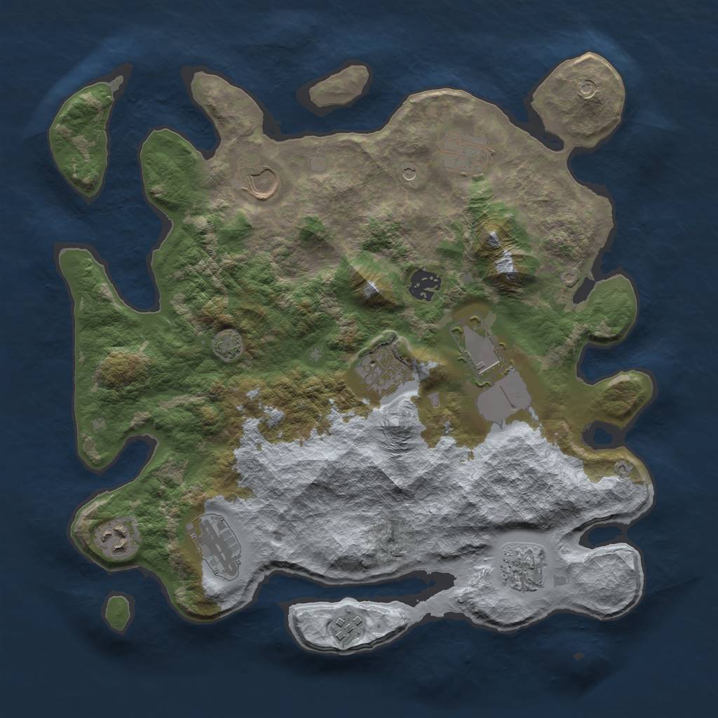 Rust Map: Barren, Size: 3500, Seed: 61336846, 13 Monuments