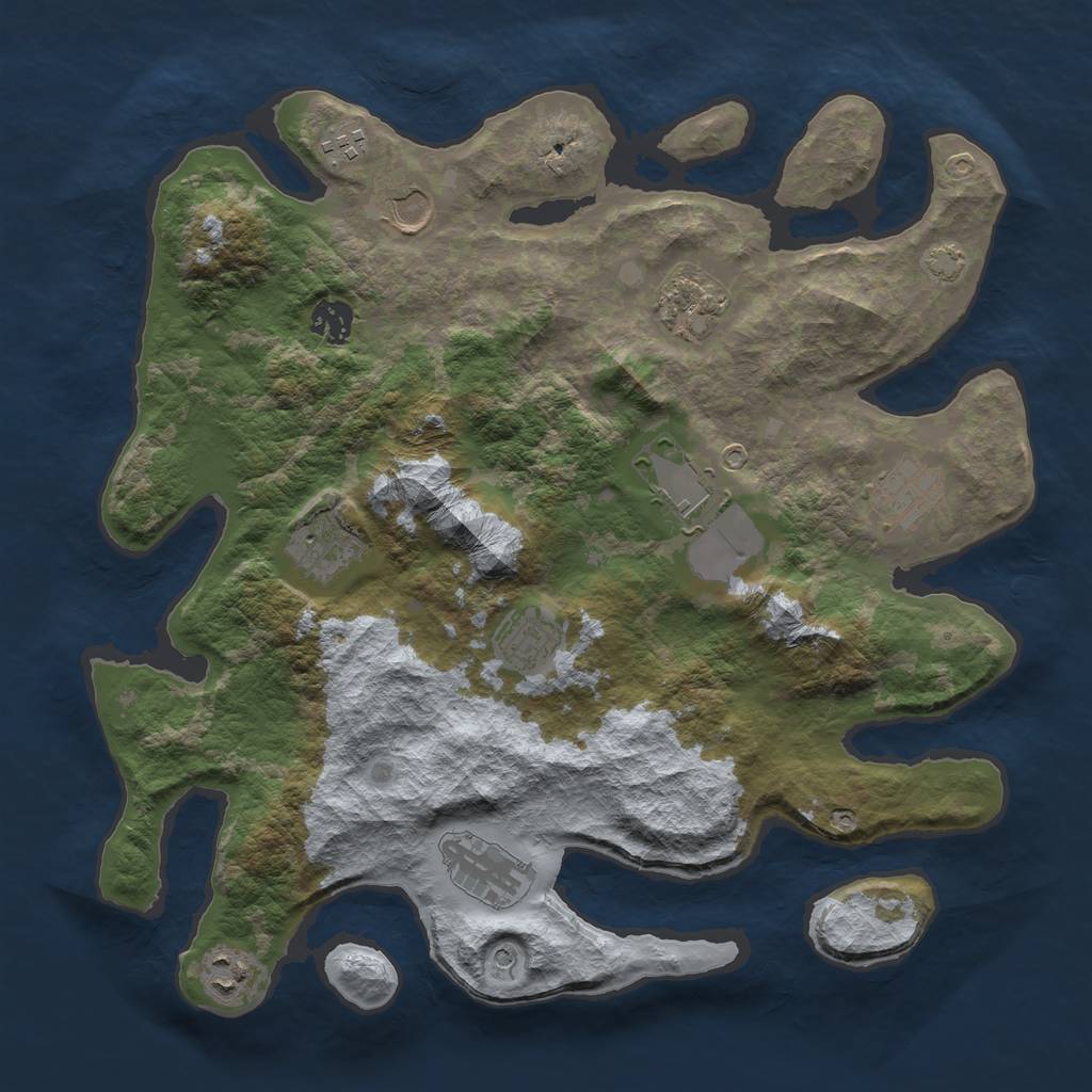 Rust Map: Barren, Size: 3750, Seed: 53411360, 14 Monuments
