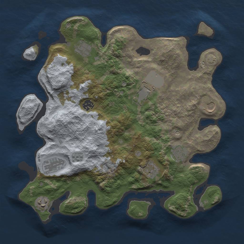 Rust Map: Barren, Size: 3500, Seed: 2623, 13 Monuments