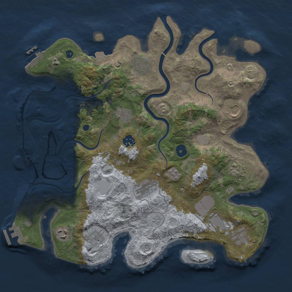 Rust Map: Procedural Map, Size: 3750, Seed: 1992869543, 17 Monuments